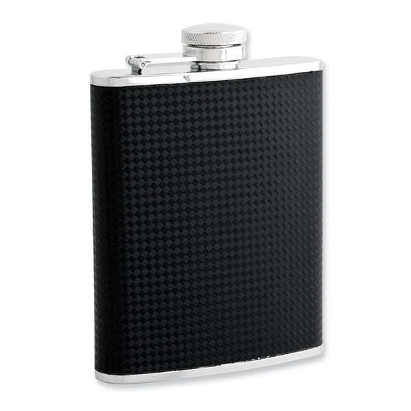 Rebel Steel Black Polyurethane Carbon Fiber Covered Stainless Steel 6 ounce Flask with Funnel