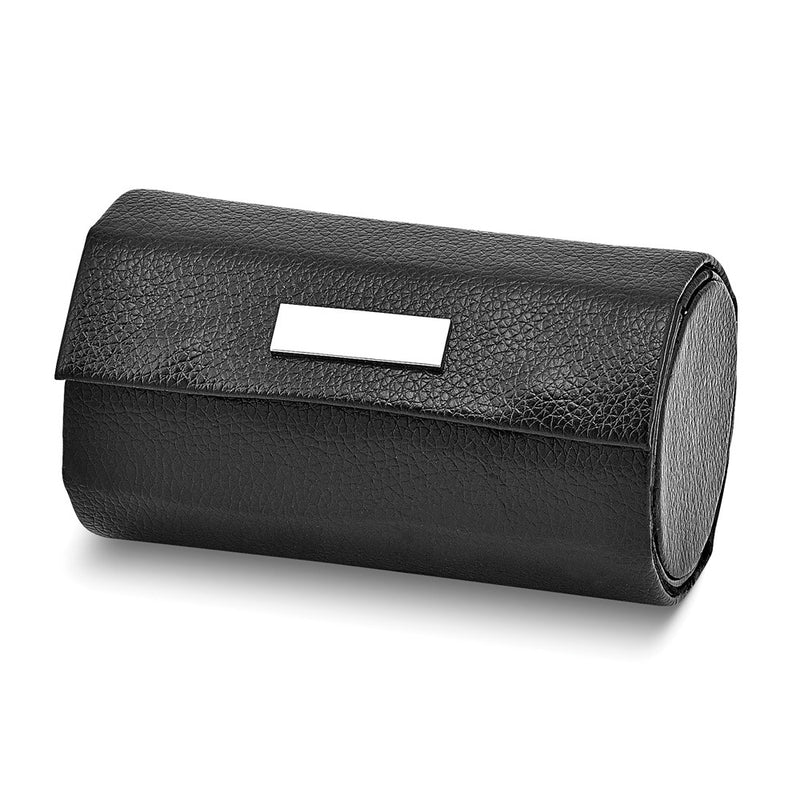 Three Level Black Leather Jewelry Roll