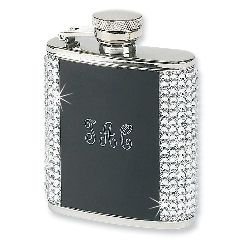 2.5 ounce Stainless Steel and Crystal with Black Aluminum Engraving Plate Flask