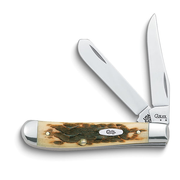 Case Amber Bone Handle Mini Trapper Pocket Knife with Tru-Sharp Stainless Steel Blades