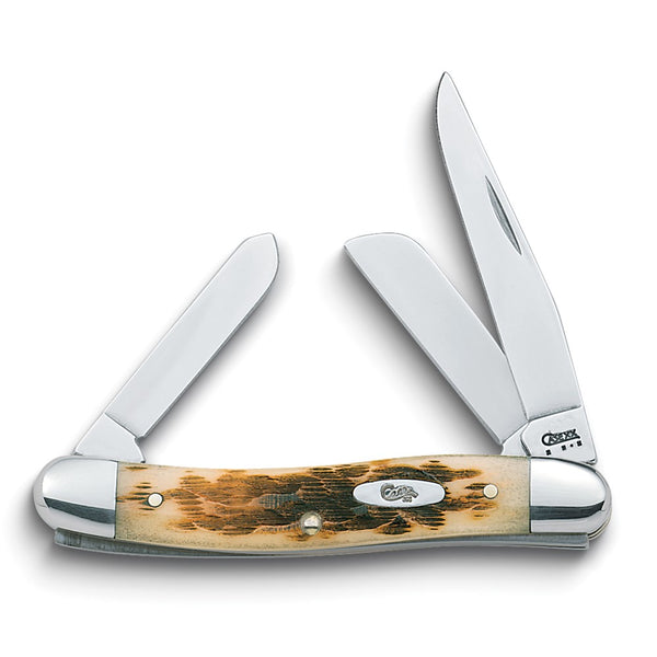 Case Amber Bone Handle Medium Stockman Pocket Knife with Tru-Sharp Stainless Steel Blades