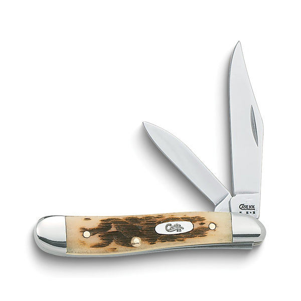 Case Amber Bone Handle Peanut Pocket Knife with Tru-Sharp Stainless Steel Blades