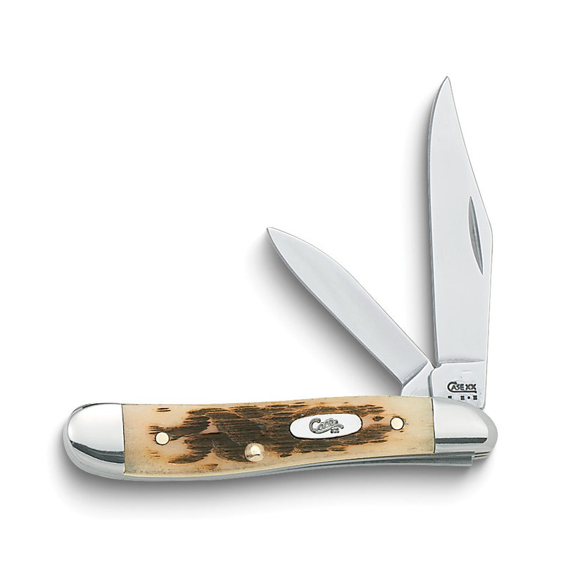 Case Amber Bone Handle Peanut Pocket Knife with Tru-Sharp Stainless Steel Blades