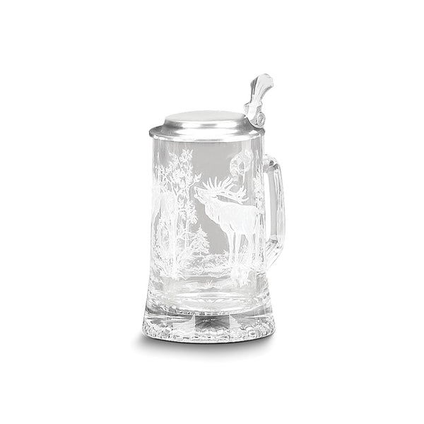 13.5 ounce Etched Glass Elk Stein with Removable Pewter Lid