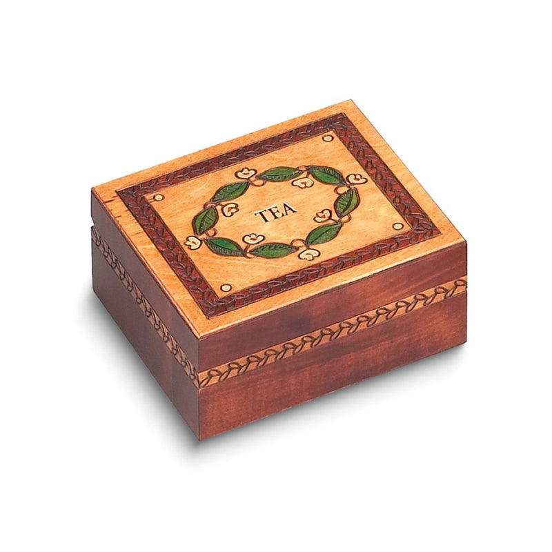 Handmade Carved Leaf Design Wood 4 Compartment TEA Chest