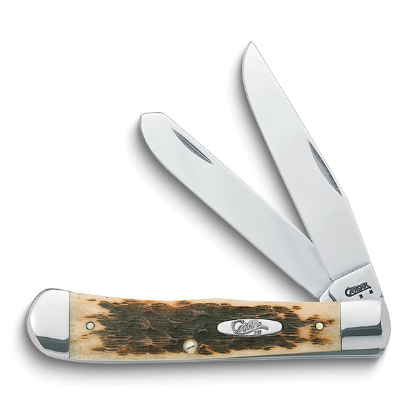 Case Amber Bone Handle Trapper Pocket Knife with Tru-Sharp Stainless Steel Blades
