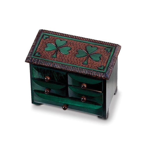 Handcrafted Carved Wood Green Shamrock 5-drawer Chest