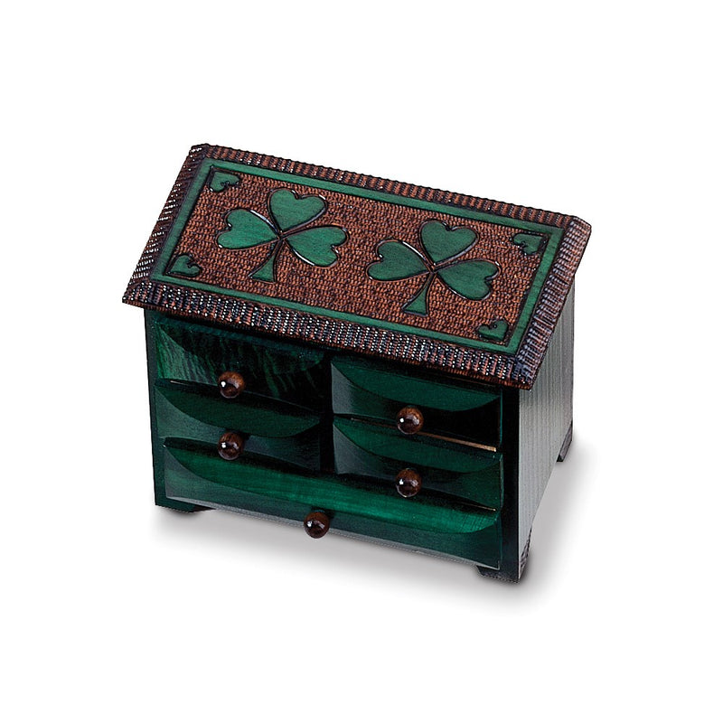 Handcrafted Carved Wood Green Shamrock 5-drawer Chest