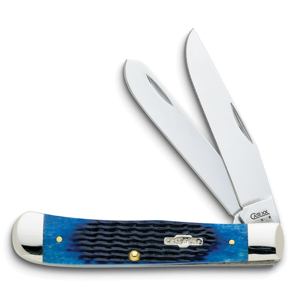 Case Blue Bone Handle Trapper Pocket Knife with Tru-Sharp Stainless Steel Blades
