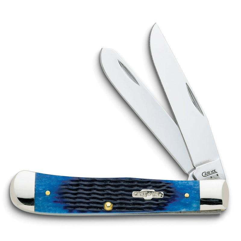 Case Blue Bone Handle Trapper Pocket Knife with Tru-Sharp Stainless Steel Blades