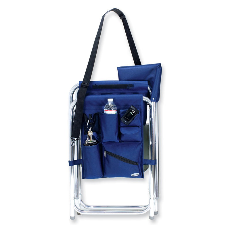 Lightweight Aluminum Frame Blue Sports Chair with Side Table, Storage Pocket Arm Rest, and Carry Bag