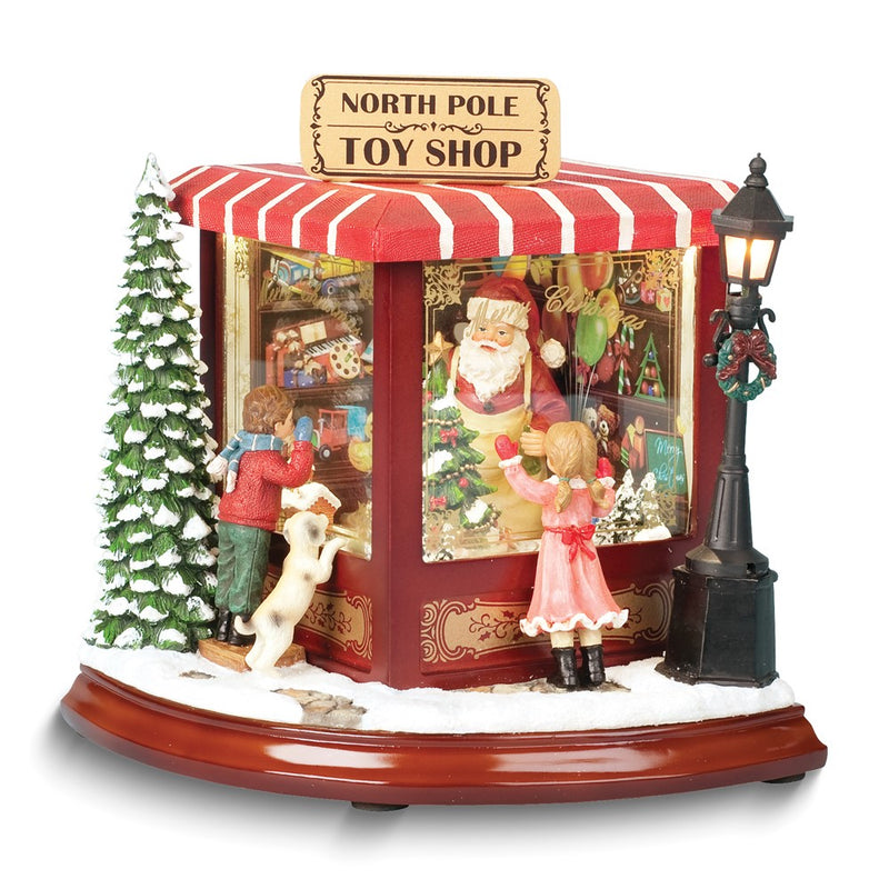 Amusements 8in Santas North Pole Toy Shop Musical Resin Figurine - Plays 8 Christmas Carols