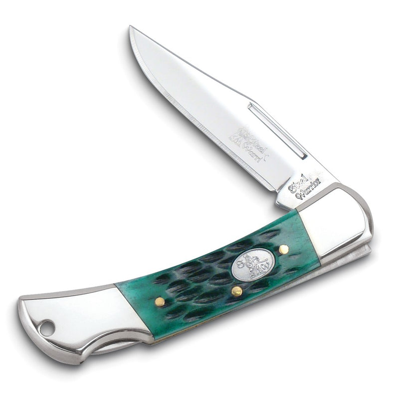 Little Warrior Lockback Jade Green Bone Handle Pocket Knife with 440 Steel Blade