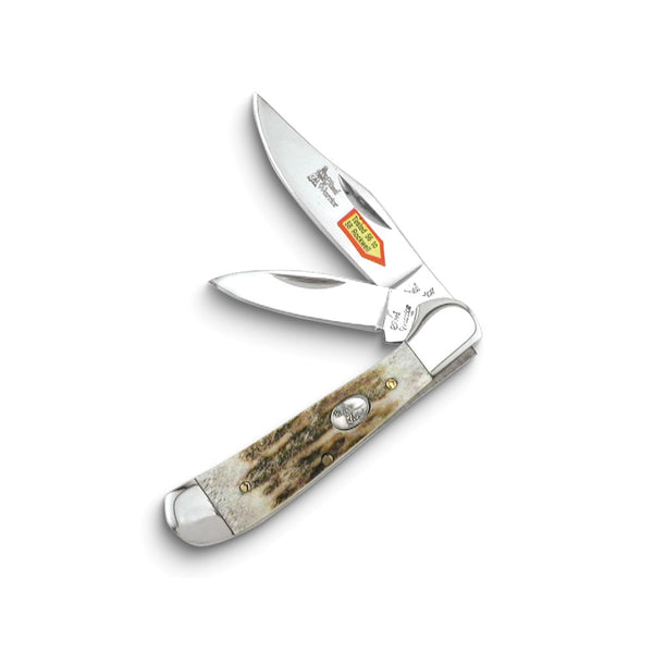 Steel Warrior Copperhead Deer Stag Handle Pocket Knife with 440 Steel Blades