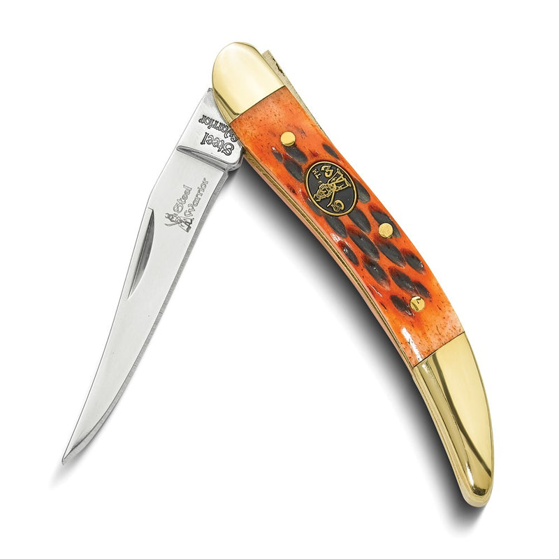 Steel Warrior Toothpick Burnt Peachseed Bone Handle Pocket Knife with 440 Steel Blade