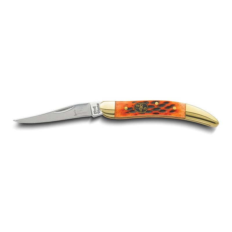 Steel Warrior Toothpick Burnt Peachseed Bone Handle Pocket Knife with 440 Steel Blade