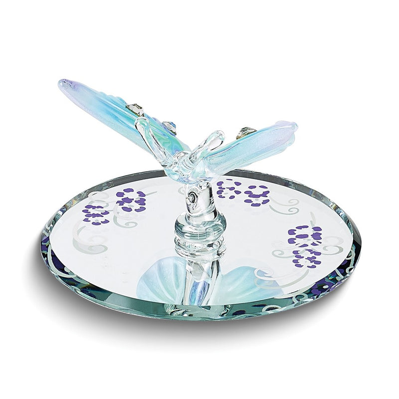 Glass Baron Blue and Purple Butterfly with Crystals Handcrafted Glass Figurine