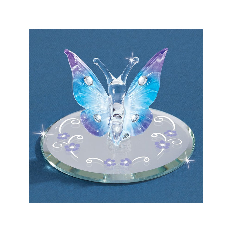 Glass Baron Blue and Purple Butterfly with Crystals Handcrafted Glass Figurine