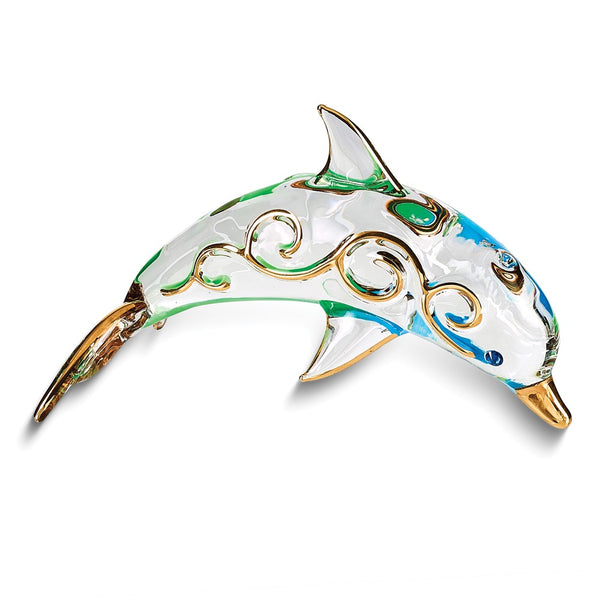 Paradise Dolphin Handcrafted Glass Figurine with 22k Gold Trim