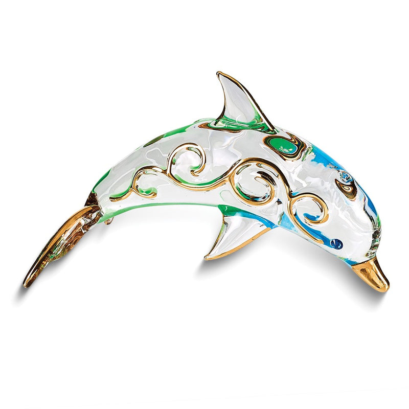 Paradise Dolphin Handcrafted Glass Figurine with 22k Gold Trim