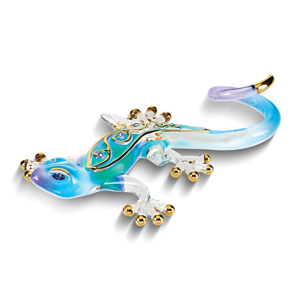 Desert Jewel Gecko Handcrafted Glass Figurine with 22k Gold Trim