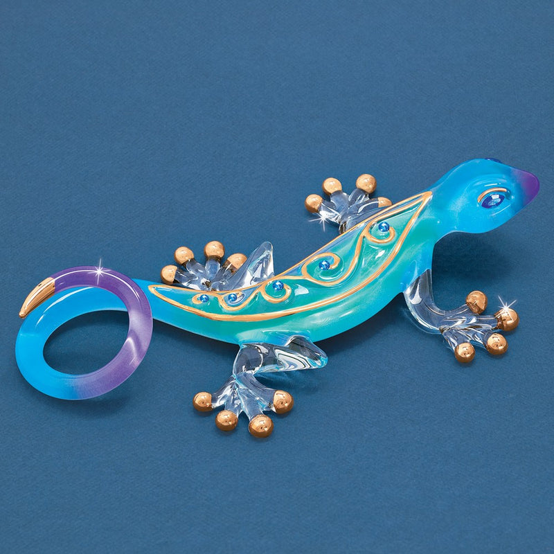 Desert Jewel Gecko Handcrafted Glass Figurine with 22k Gold Trim