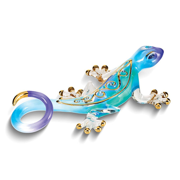 Desert Jewel Gecko Handcrafted Glass Figurine with 22k Gold Trim