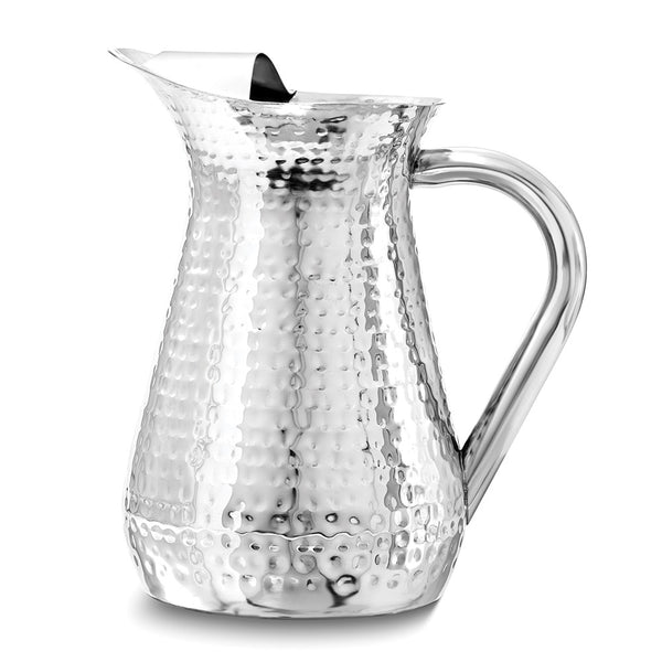 48 ounce Hammered Stainless Steel Water Pitcher with Ice Guard