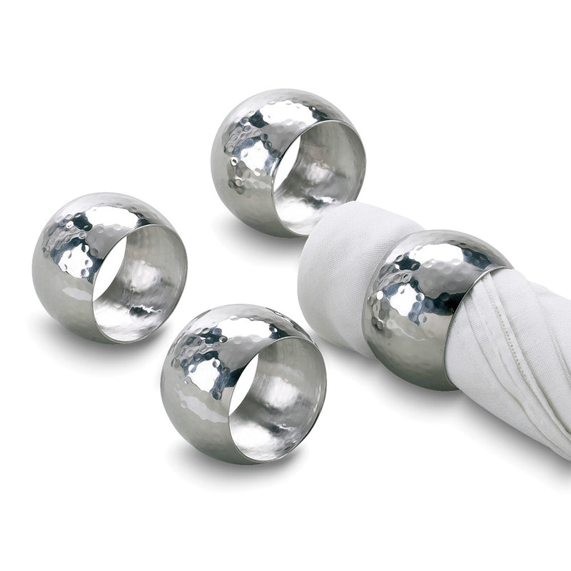 Stainless Steel Set of 4 Hammered Napkin Rings
