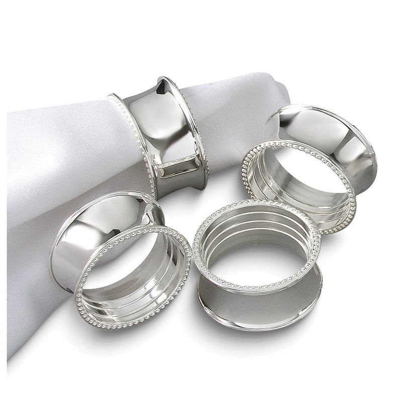 Set of 4 Silver-plated Beaded Napkin Rings
