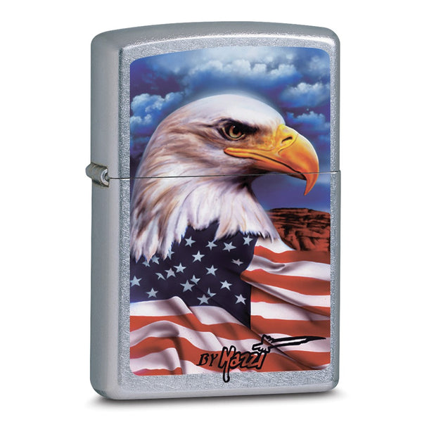 Zippo Mazzi - Eagle and Flag Street Chrome Lighter