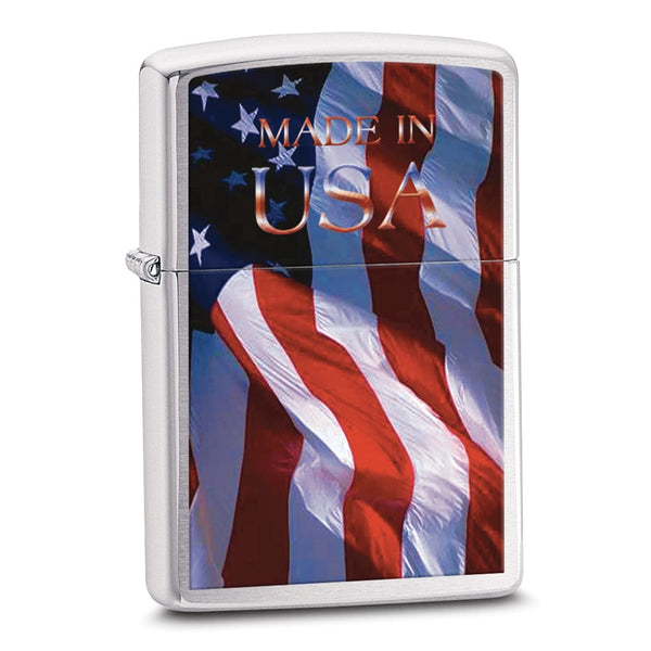 Zippo Made in USA Flag Brushed Chrome Lighter