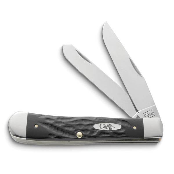 Case Rough Black Synthetic Handle Trapper Pocket Knife with Tru-Sharp Stainless Steel Blades