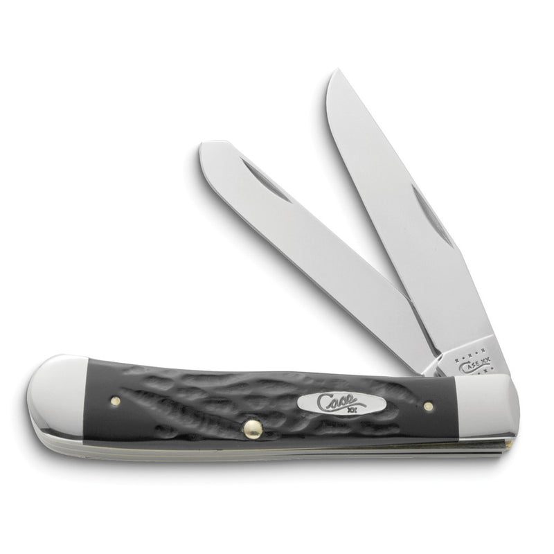 Case Rough Black Synthetic Handle Trapper Pocket Knife with Tru-Sharp Stainless Steel Blades