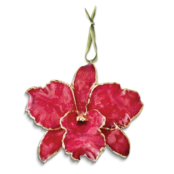 Lacquer Dipped Red Real Cattleya Orchid Ornament