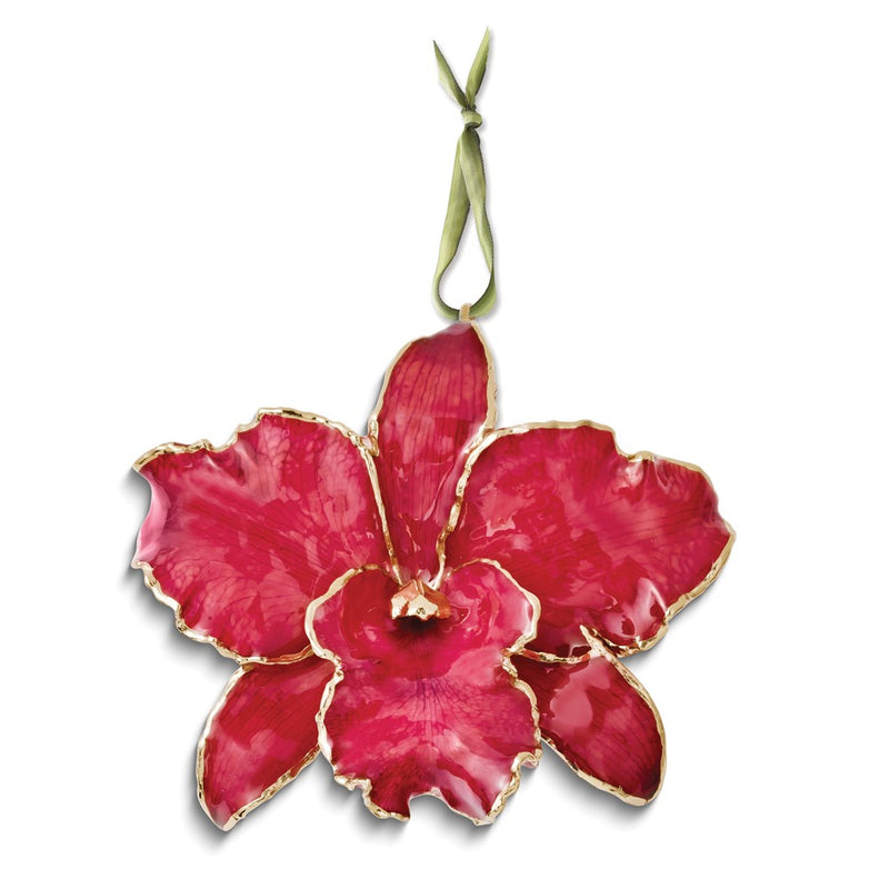 Lacquer Dipped Red Real Cattleya Orchid Ornament
