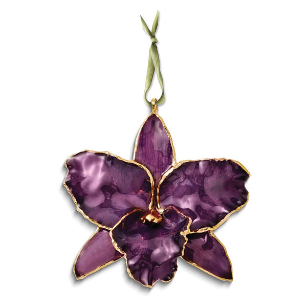 Lacquer Dipped Purple Real Cattleya Orchid Ornament