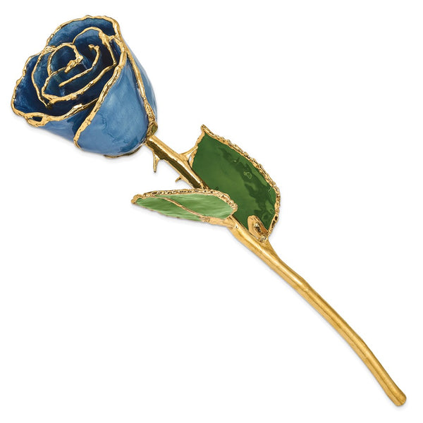 Lacquer Dipped Gold Trimmed Navy Pearl Real Rose