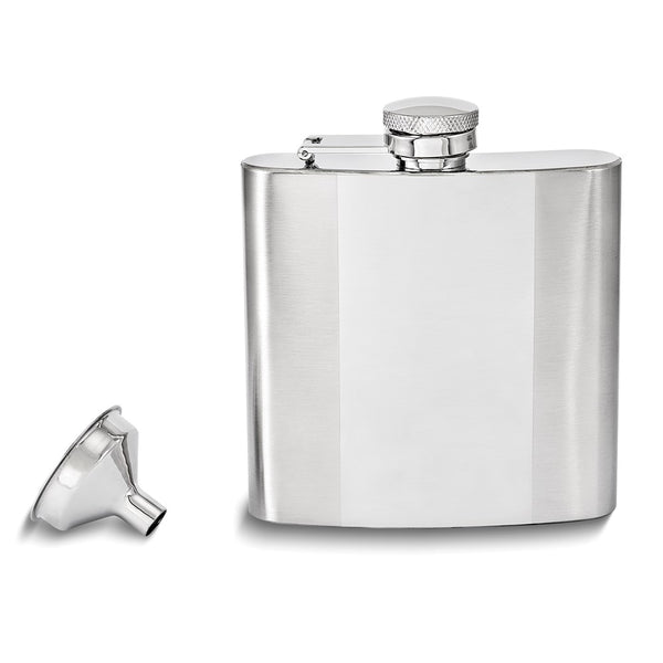 Rebel Steel Polished and Brushed Square Stainless Steel 6 ounce Hip Flask with Funnel
