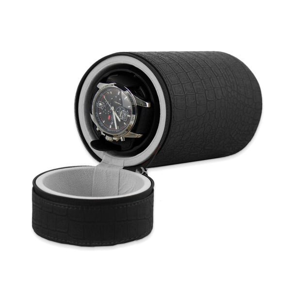 Rotations Black Croco Texture Faux Leather Travel Watch Winder