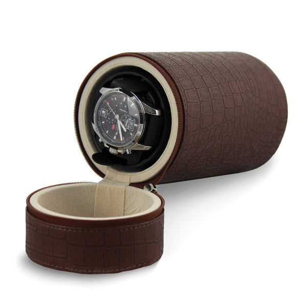 Rotations Brown Croco Texture Faux Leather Travel Watch Winder