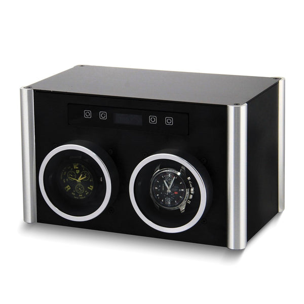 Rotations Black and Silver-tone Metal Double Watch Winder
