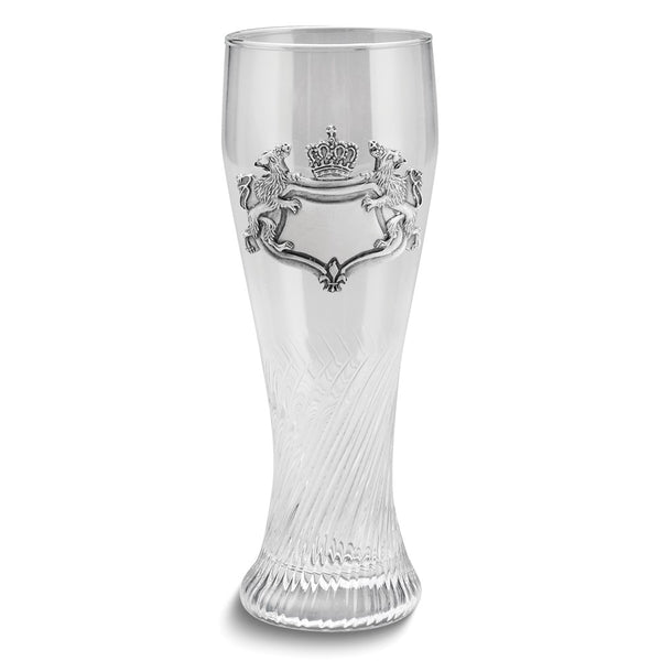 16 ounce Pilsner Glass with Pewter Royal Crest and Twisted Bottom