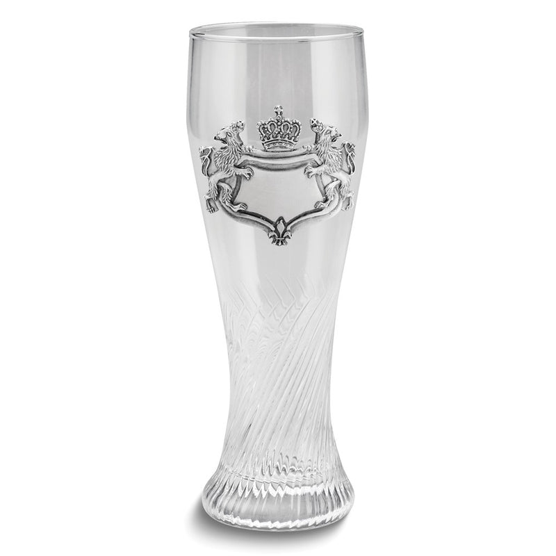 16 ounce Pilsner Glass with Pewter Royal Crest and Twisted Bottom