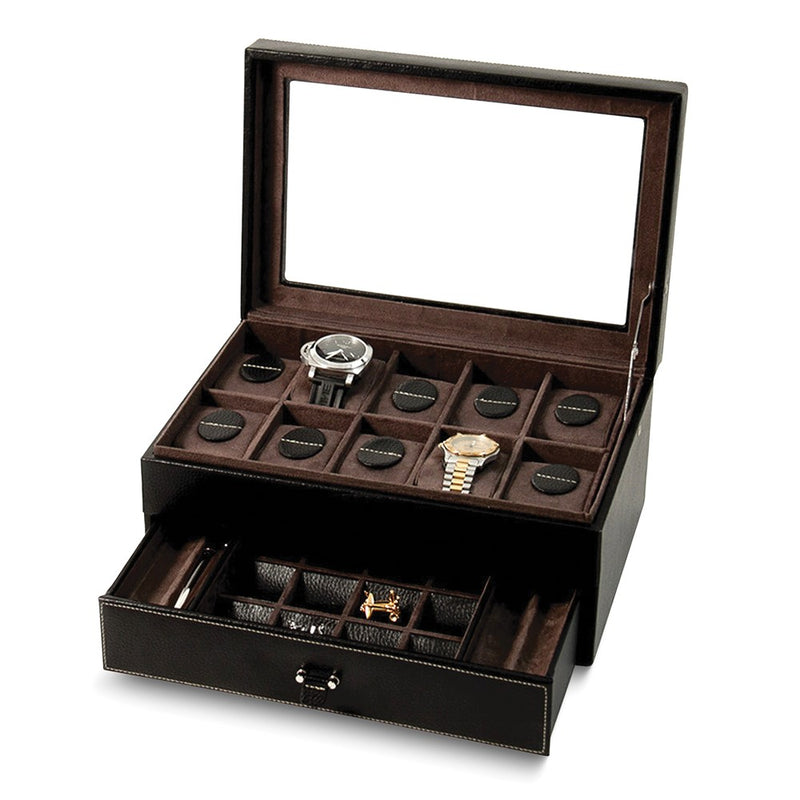 Black Leather 10-Watch Case