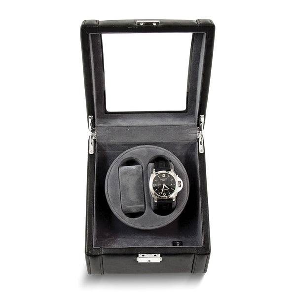 Black Leather Glass Top Dual Watch Winder