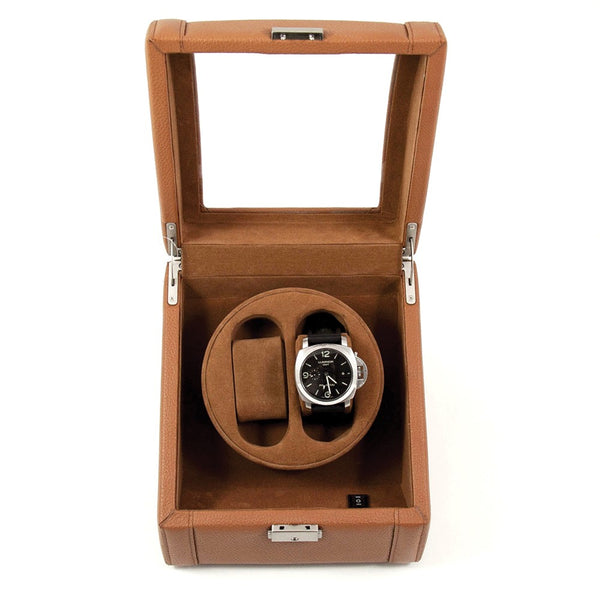 Tan Leather Glass Top Dual Watch Winder