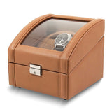 Tan Leather Glass Top Dual Watch Winder