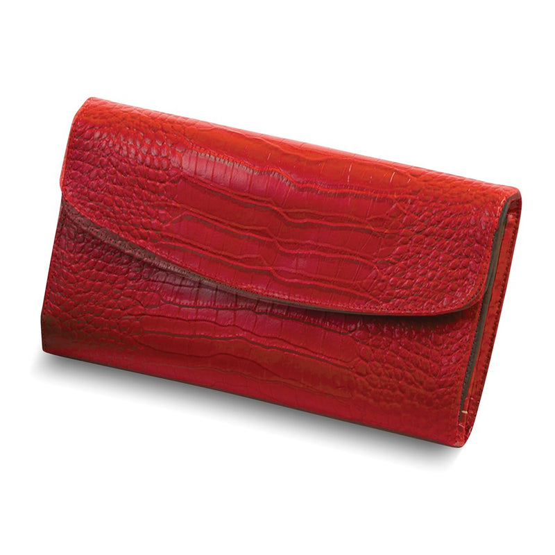 Red Leather Croco Jewelry Clutch w/Snap Closure