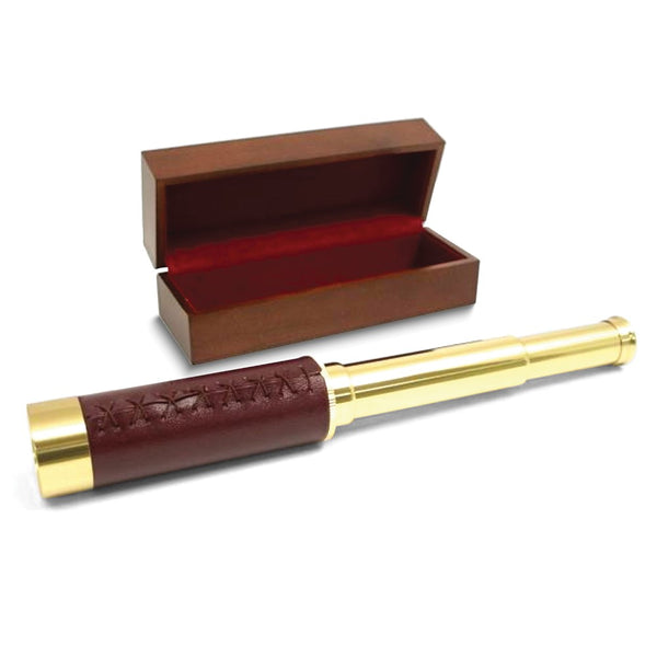 Brass with Leather Trim 30mm 25x Telescope in Wooden Box